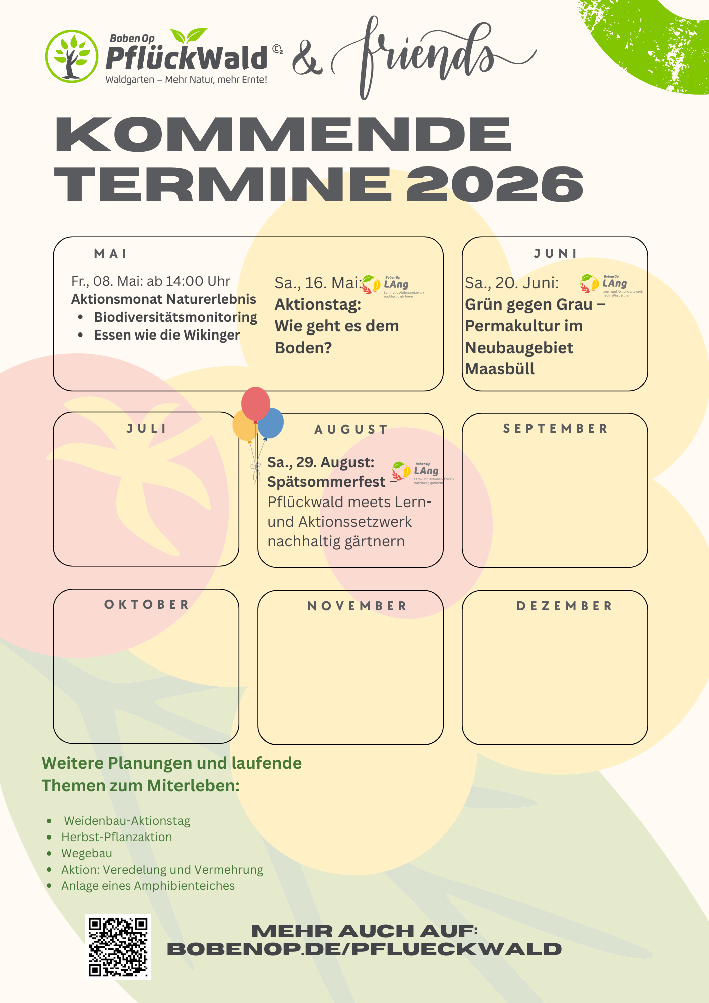 Jahresplan PW and Friends Mai - Dez